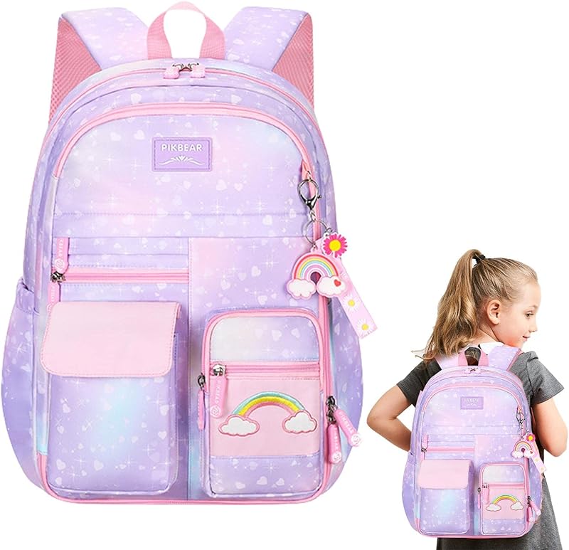 Bolsa arco-íris,Mochilas Múltiplas Bolsos para Meninas | Bolsa escolar rosa gradiente, mochila escolar arco-íris com alças ombro alargadas e espessas reduzem a pressão no ombro Sritob