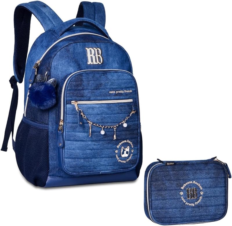 Kit Mochila E Estojo Rebecca Bonbon Jeans Meninas Rb