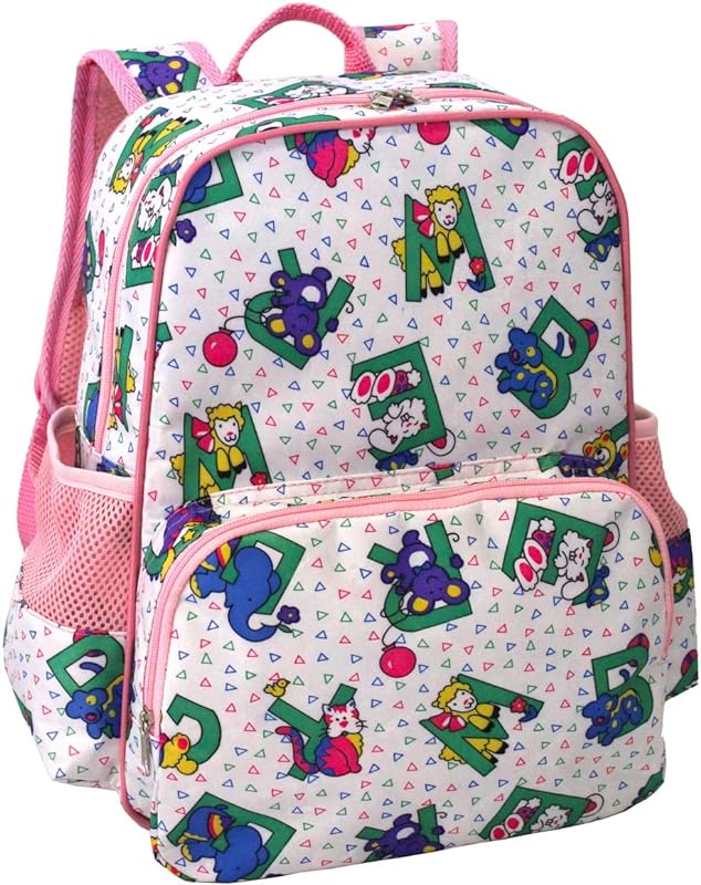 Mochila Infantil LS Bolsas com 4 divisões Estampa Bichinhos e Letras Branco com Rosa – MO3173