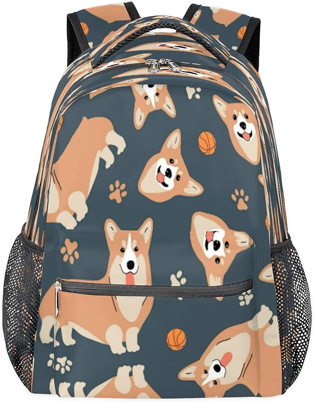 Mochilas de basquete Corgi para mulheres e homens, mochila escolar de pata de cachorro para meninos e meninas adolescentes, mochilas para laptop para faculdade de trabalho, mochila de viagem à prova d’água mochila para livros para caminhadas, Multi