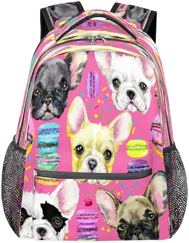 Mochila para mulheres e homens, buldogue francês, macaron, viagem, laptop, mochila à prova d’água, mochila diária com vários bolsos, mochila casual para escola, acampamento, caminhada, trabalho, Multicor, Medium, Mochilas Daypack