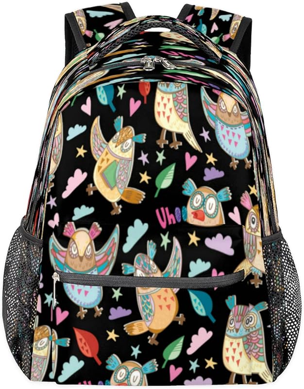 Mochilas étnicas de coruja para mulheres e homens, mochila escolar de animal colorido para meninos e meninas adolescentes, mochilas para laptop para faculdade de trabalho, mochila de viagem à prova d’água mochila para livros para caminhadas, Multicor, Medium