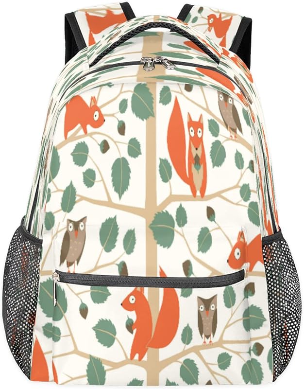 Mochilas de árvore de coruja para mulheres e homens, mochila escolar de animal de esquilo para meninos e meninas adolescentes, mochilas para laptop para faculdade, mochila de viagem à prova d’água mochila de viagem para caminhadas, Multicor, Medium