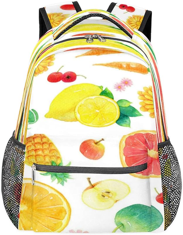 Mochila para mulheres e homens, frutas, limão, abacaxi, viagem, laptop, mochila à prova d’água, mochila diária com vários bolsos, mochila casual para escola, acampamento, caminhada, trabalho, Multicor, Medium, Mochilas Daypack