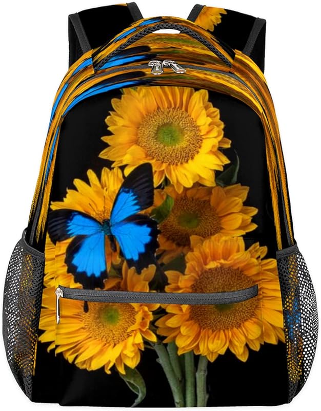 Mochilas de girassol para mulheres e homens, mochila escolar de borboleta animal para meninos e meninas adolescentes, mochilas para laptop para faculdade de trabalho, mochila de viagem à prova d’água mochila para caminhada, Multicor, Medium
