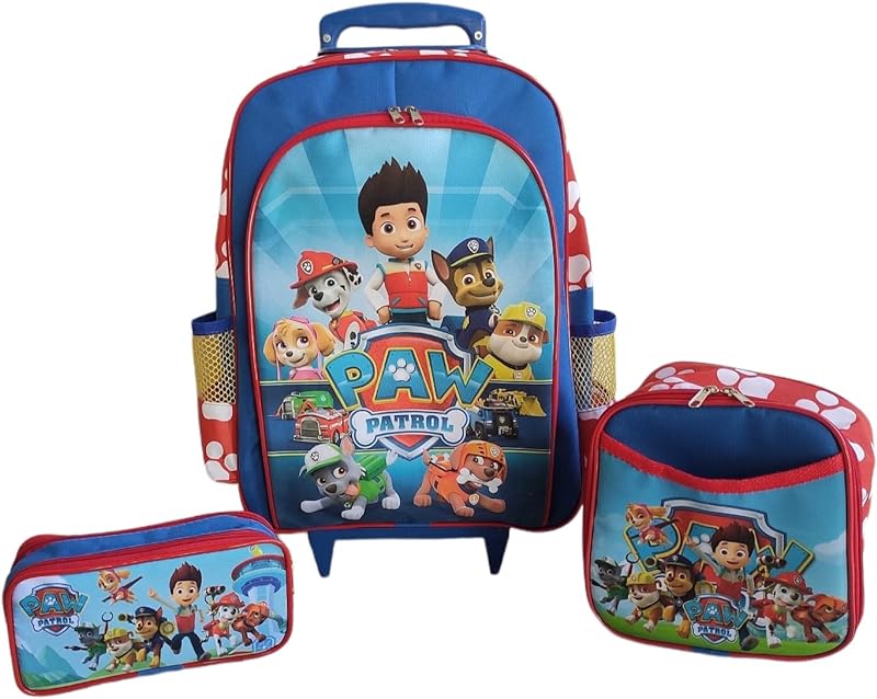 KIT MOCHILA DE RODINHAS PATRULHA CANINA MENINOS ESCOLAR INFANTIL BOLSA ESTOJO LANCHEIRA TÉRMICA