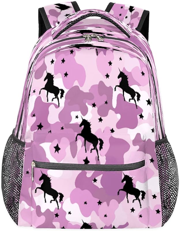 Mochila para mulheres e homens, unicórnio, camuflagem, viagem, laptop, mochila à prova d’água, mochila diária com vários bolsos, mochila casual para escola, acampamento, caminhada, trabalho, Multicor, Medium, Mochilas Daypack