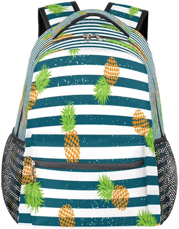 Mochilas para adolescentes, meninas, meninos, abacaxi, mochila de viagem para mulheres e homens, mochilas listradas, mochilas universitárias para escola, trabalho, laptop, mochila resistente à água para caminhadas, Multicor, Medium
