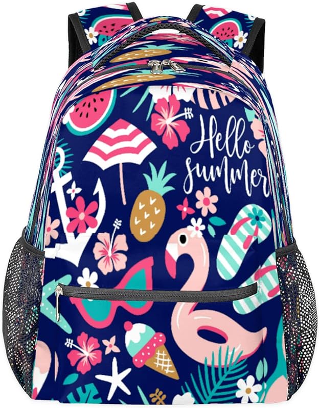 Mochilas de flamingo de verão para mulheres e homens, mochila escolar de flor de abacaxi para meninos e meninas adolescentes, mochilas para laptop para faculdade de trabalho, mochila de viagem à prova d’água mochila de viagem para caminhadas, Multicor, Medium