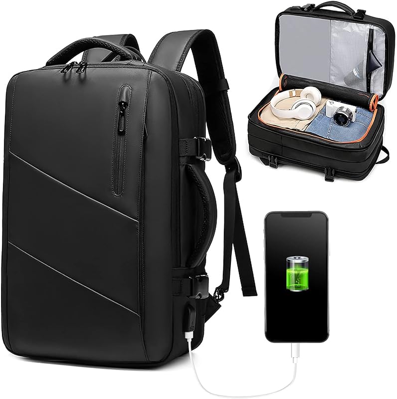 yeacher Mochila de viagem expansível 39L com porta de carregamento USB à prova d’água conversível mochila de viagem bolsa de viagem para laptop de 17 polegadas viajar trabalho universitário