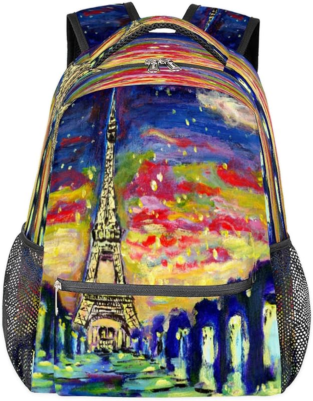 Mochilas para meninos e meninas pintura a óleo galáxia mochila para laptop mochila escolar com vários bolsos Torre Eiffel mochila para viagem, caminhadas, acampamento, Multi, Medium