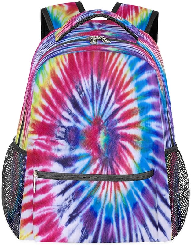 Mochilas para meninos e meninas Boho Tie Dye para laptop, mochila escolar com vários bolsos, mochila colorida tie dye para viagens, caminhadas, acampamento, Multi, Medium, Mochilas Daypack