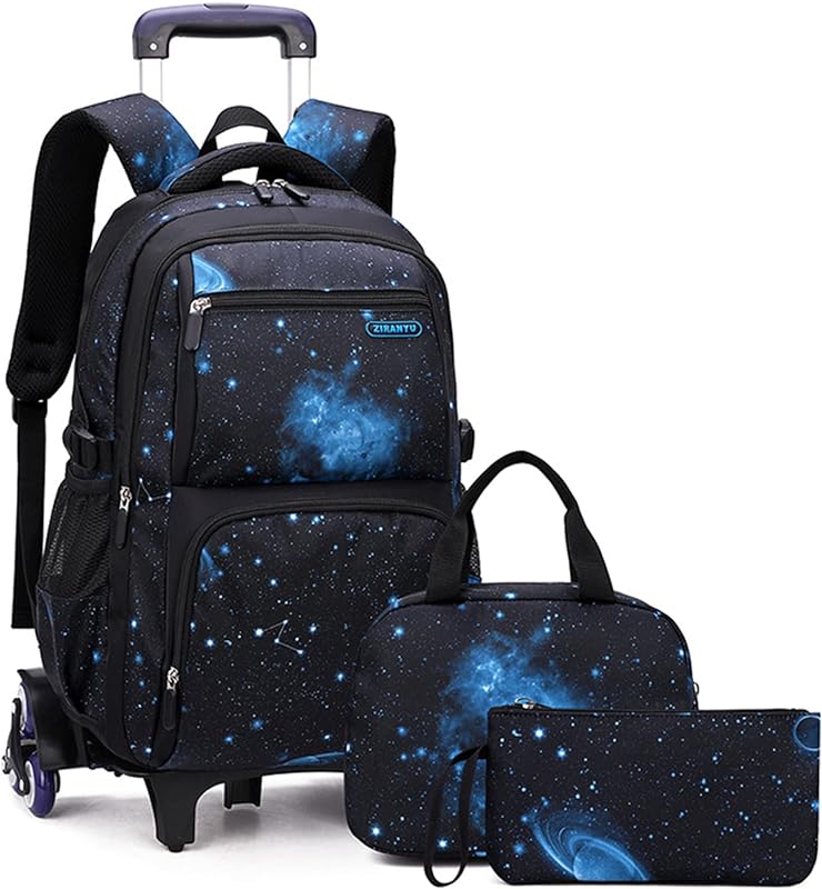 HUIOP Mochila rolante infantil para meninos, meninas, mochila com rodas, carrinho, mochila escolar, mochila com lancheira, bolsa de lápis,mochila infantil rolando