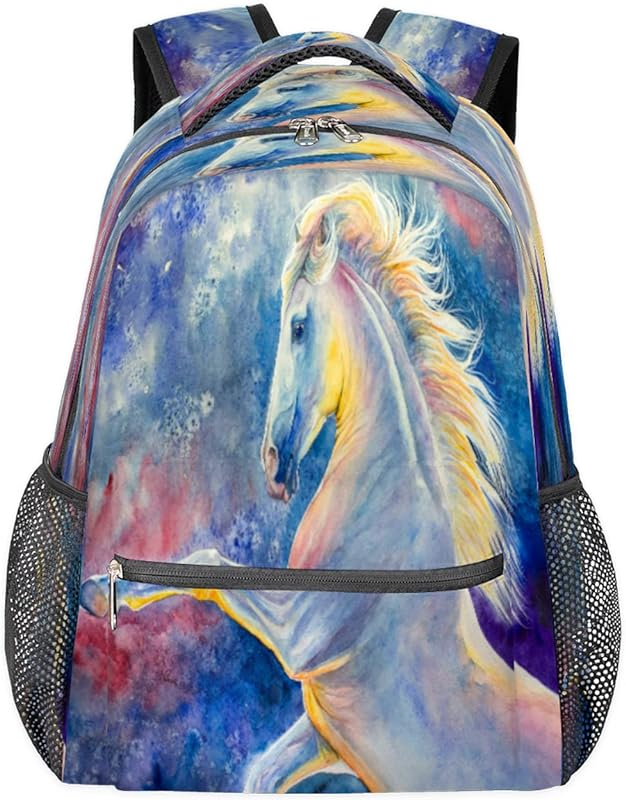 Mochilas de aquarela para mulheres e homens, mochila escolar de animais de cavalo para meninos e meninas adolescentes, mochilas para laptop para faculdade de trabalho, mochila de viagem à prova d’água mochila para livros para caminhadas, Multicor, Medium