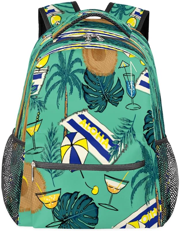 Mochila para mulheres e homens, praia, palmeira, viagem, laptop, mochila à prova d’água, mochila diária com vários bolsos, mochila casual para escola, acampamento, caminhada, trabalho, Multicor, Medium, Mochilas Daypack