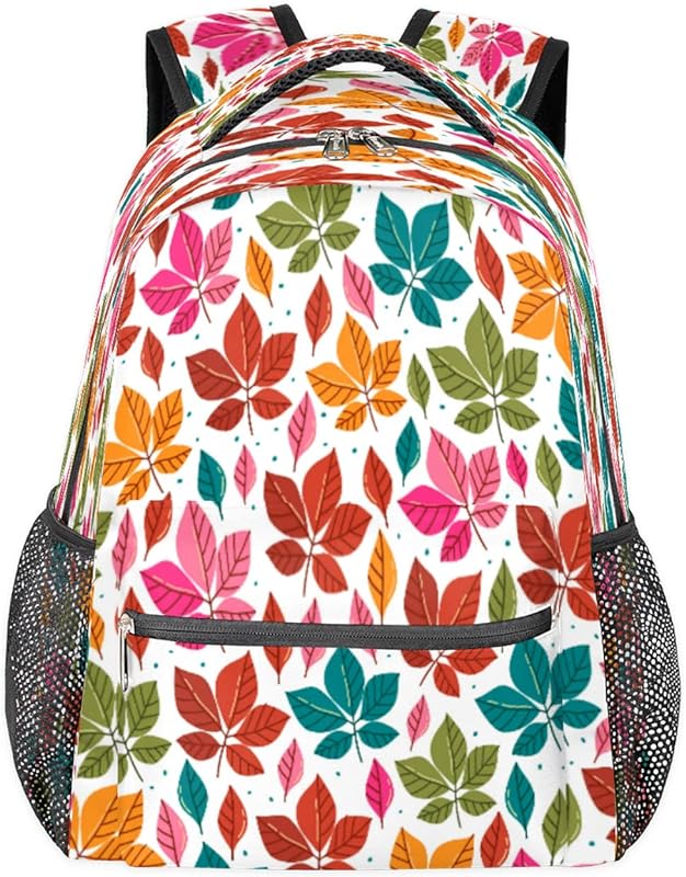 Mochilas para adolescentes meninas meninos mochila de viagem de outono colorida para mulheres homens, bolsas de livro de folha de bordo mochilas universitárias para escola, trabalho laptop mochilas resistentes à água mochila para caminhadas, Multicor, Medium