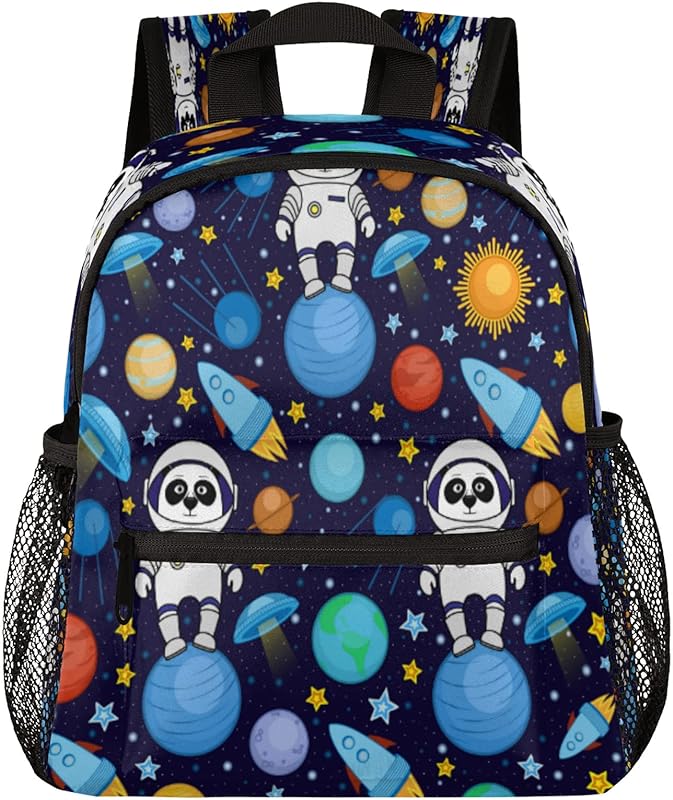 Mochilas infantis universo panda astronauta mochilas infantis para meninos e meninas mini mochila impermeável para escola primária para crianças, mochila infantil com alça no peito, mochila escolar para meninas/meninos, Multi