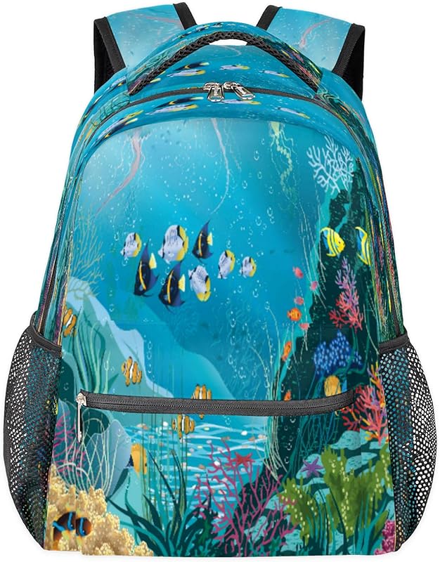 Mochilas de peixe tropical para mulheres e homens, mochila escolar coral de água-viva para meninos e meninas adolescentes, mochilas para laptop para faculdade, mochila de viagem à prova d’água mochila para caminhada, Multi