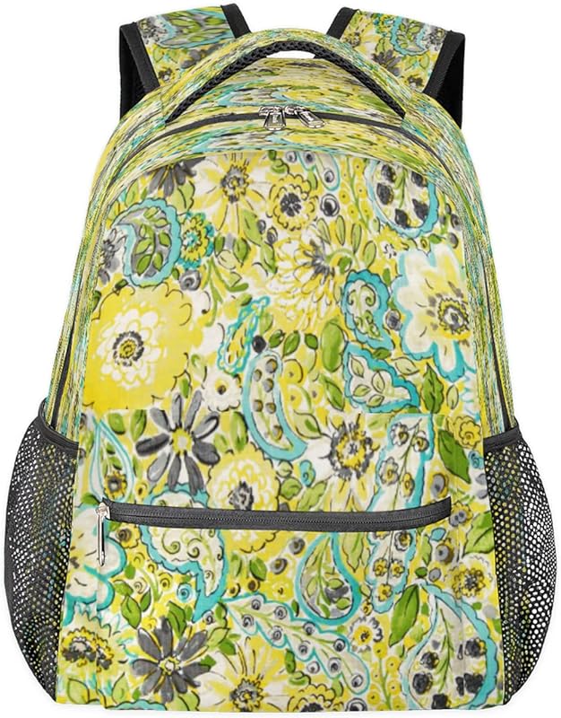 Mochilas de flores amarelas para mulheres e homens, mochila escolar floral para meninos e meninas adolescentes, mochilas para laptop para faculdade de trabalho, mochila de viagem à prova d’água mochila para caminhada, Multicor, Medium
