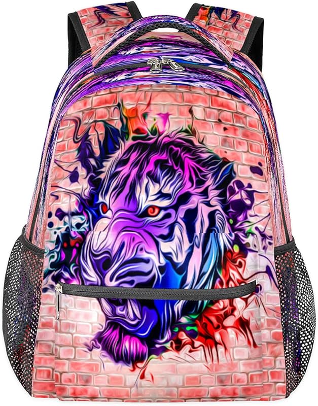 Mochila feminina com estampa de tigre colorida para laptop, mochila escolar para estudantes com alça de ombro ajustável, mochila casual para viagens, acampamento, mochila para mulheres e homens, Multicor, Large, Mochilas Daypack