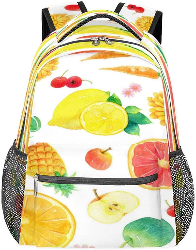 Mochilas de frutas e limão para mulheres e homens, mochila escolar de flor de abacaxi para meninos e meninas adolescentes, mochilas para laptop para faculdade de trabalho, mochila de viagem à prova d’água mochila de viagem para caminhadas, Multicor, Medium