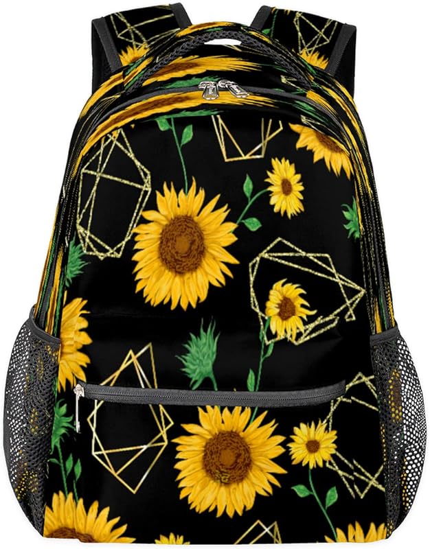 Mochilas para adolescentes, meninas, meninos, girassol, mochila de viagem para mulheres e homens, bolsas geométricas, mochilas para faculdade, mochilas para laptop de trabalho, mochila resistente à água para caminhadas, Multicor, Medium