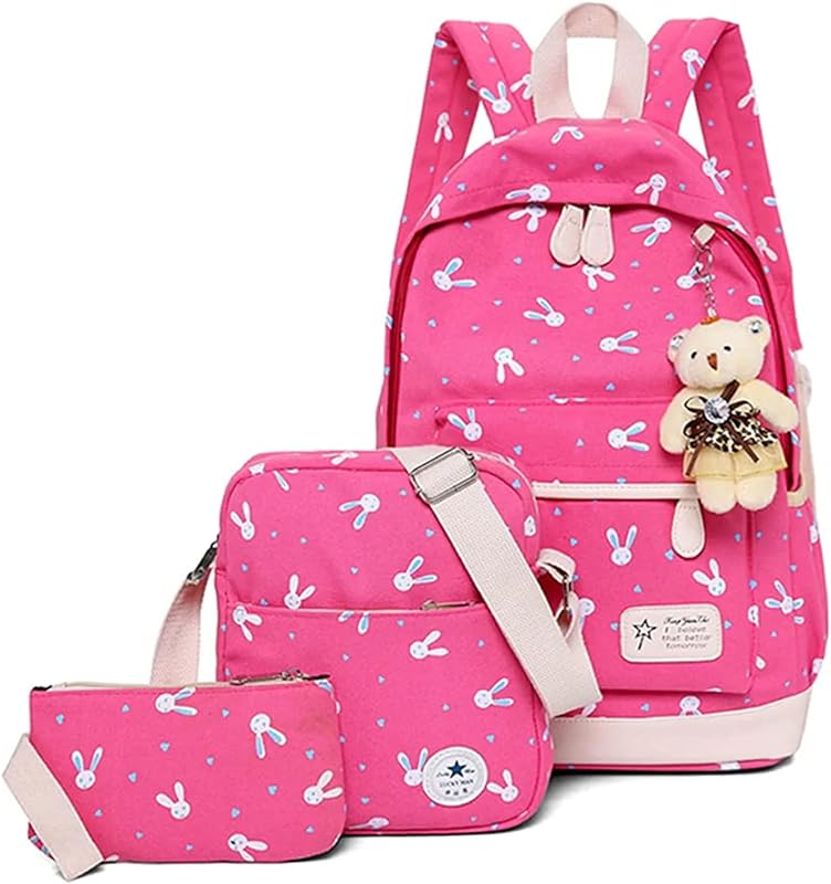 3 conjuntos de mochilas para meninas estampas de coelho bonito dos desenhos animados mochila para alunos do ensino fundamental mochila escolar primária para escola，LIANLI (R标备案，跟卖后果自负)