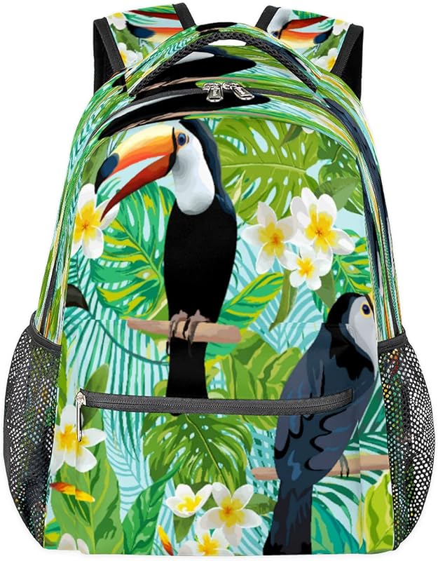 Mochilas para adolescentes meninas meninos tucano folha de palmeira mochila de viagem para mulheres homens bolsas de livros mochilas universitárias para escola, trabalho laptop mochilas resistentes à água mochila para caminhadas, Multicor, Medium