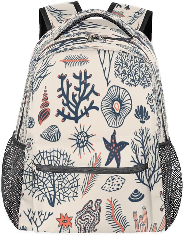Mochilas Coral Seashell para mulheres homens, mochila escolar animal oceano para meninos meninas adolescentes, mochilas para laptop para faculdade, mochila de viagem à prova d’água mochila para caminhada, Multicor, Medium