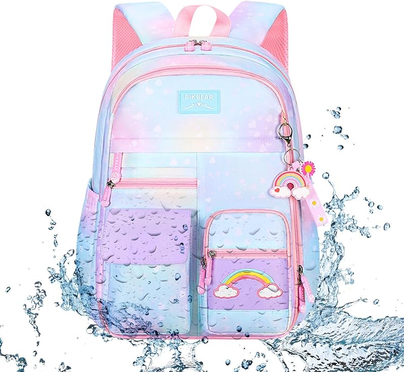 Mochilas para Meninas | Mochilas Múltiplas Bolsos para Meninas – Mochila escolar arco-íris rosa gradiente, mochila escolar arco-íris confortável, mochilas escolares à prova Sritob