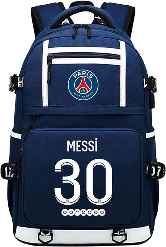 Mochila escolar infantil unissex PISTER, mochila de viagem casual Messi com porta de carregamento USB
