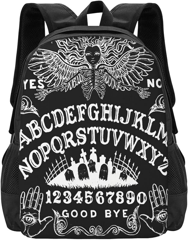 WZOMT Mochila de tabuleiro ouija mágica engraçada gótica crânio caixão bruxa tarô gótico horror mochila escolar presentes de Halloween mochila preta mochila para laptop mochila de viagem retrô para crianças adolescentes mochila de 43 cm, Tabuleiro Ouija, One Size, Mochilas Daypack