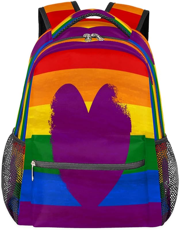 Mochilas de coração de amor para mulheres e homens, mochila escolar LGBT arco-íris para meninos e meninas adolescentes, mochilas para laptop para faculdade, mochila de viagem à prova d’água mochila para caminhada, Multi