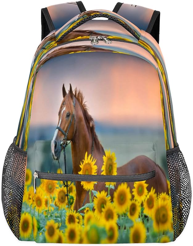 Mochilas de cavalo para mulheres e homens, mochila escolar de girassol para meninos e meninas adolescentes, mochilas para laptop para faculdade de trabalho, mochila de viagem à prova d’água mochila para livros para caminhadas, Multi