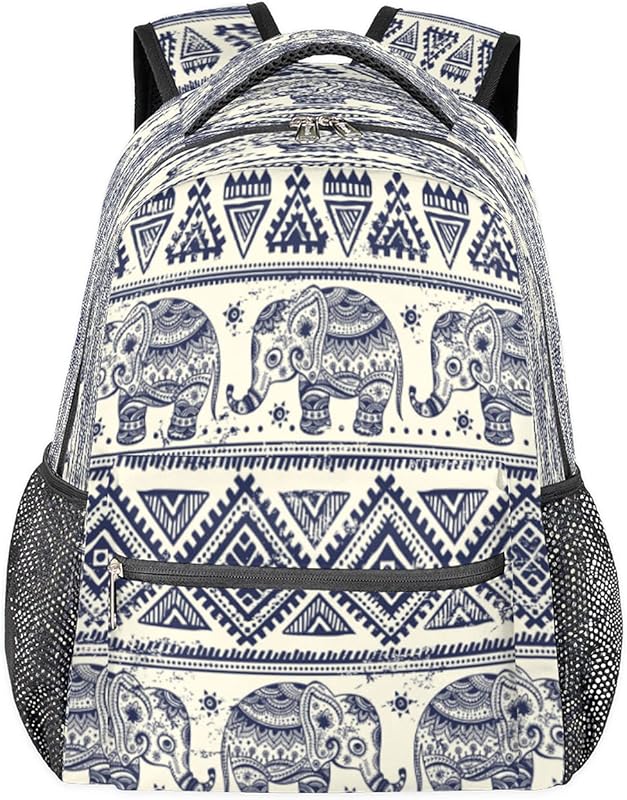 Mochilas femininas de mandala étnica com elefante para laptop, mochilas para negócios, mochila escolar para estudantes com alça de ombro ajustável, mochila casual para viagem e acampamento, para mulheres e homens, Multicor, Large, Mochilas Daypack