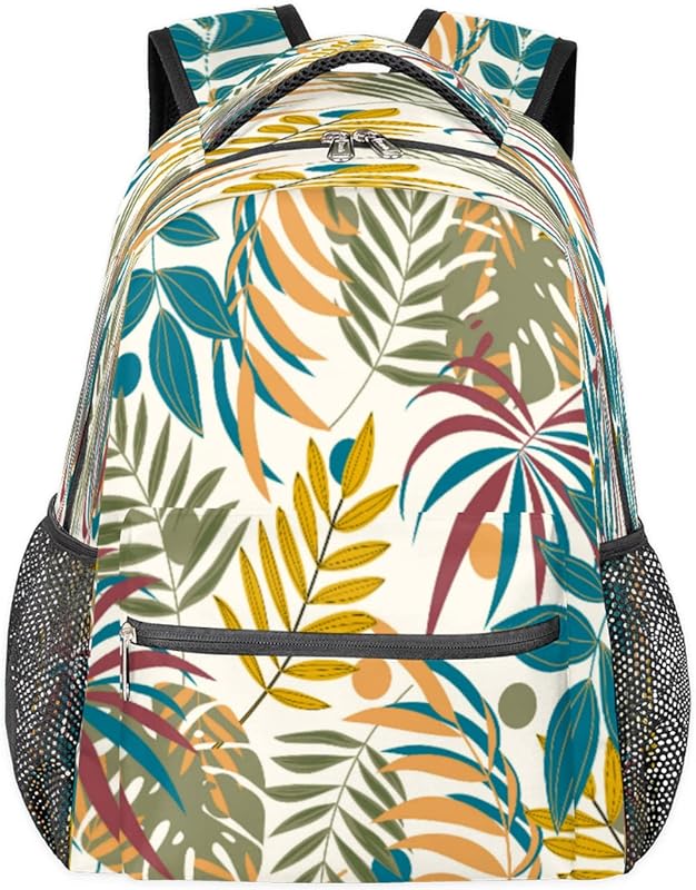 Mochilas para adolescentes meninas meninos mochila de viagem de folha colorida para mulheres homens, bolsas de livros tropicais mochilas universitárias para escola, mochilas para laptop de trabalho, mochila resistente à água para caminhadas, Multicor, Medium