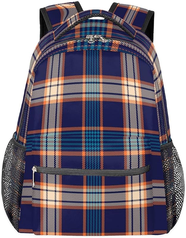 Buffalo Check Mochila para mulheres e homens, mochila para laptop de viagem, impermeável, mochila listrada diária com vários bolsos, mochila casual para escola, acampamento, caminhada, trabalho, Multicor, Medium, Mochilas Daypack