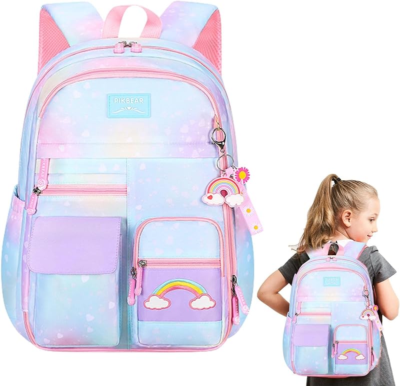 Mochilas para Meninas – Confortáveis mochilas escolares à prova d’água – Mochilas cor–rosa gradiente para meninas, escola primária, mochila arco-íris, mochila arco-íris para Sritob