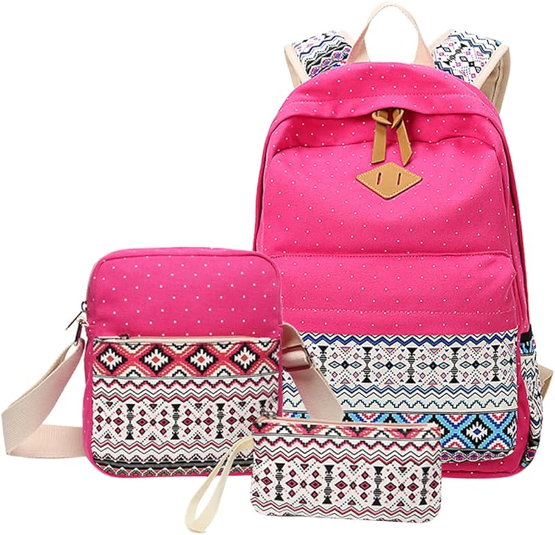 Mochilas Mochila Feminina De Lona 3 Peças Mochila Feminina Pacotes Diários Para Viagens Mochila De Ombro Mochila Folk Personalizada De Três Peças Mochila Casual Feminina Rosada