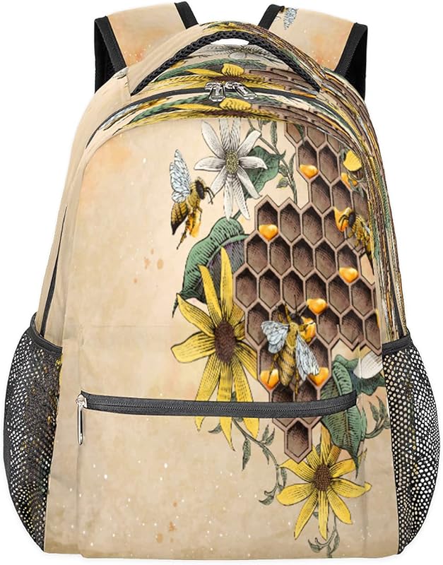 Mochila feminina de colmeia de girassol para laptop para negócios, mochila escolar para estudantes com alça de ombro ajustável, mochila casual para viagem, acampamento, mochila para mulheres e homens, Multicor, Large, Mochilas Daypack