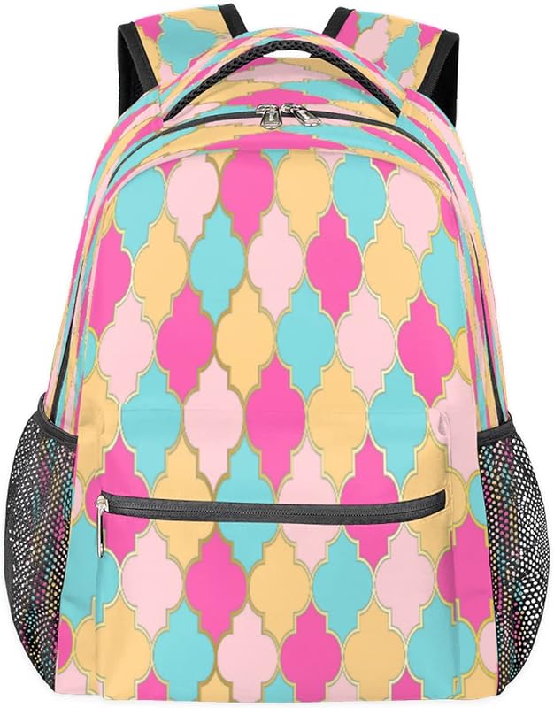 Mochilas para adolescentes, meninas, meninos, quadrifólio marroquino, mochila de viagem para mulheres e homens, mochilas coloridas para livros, mochilas universitárias para trabalho, mochilas resistentes à água para caminhadas, Multicor, Medium Mochilas para adolescentes, meninas, meninos, quadrifólio marroquino, mochila de viagem para mulheres e homens, mochilas coloridas para livros, mochilas universitárias para trabalho, mochilas resistentes à água para caminhadas, Multicor, Medium