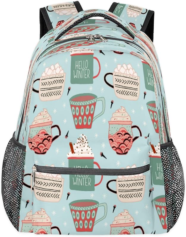 Hello Winter Mochilas para mulheres e homens, mochila escolar de bebidas quentes para meninos e meninas adolescentes, mochilas para laptop para faculdade, mochila de viagem à prova d’água mochila para caminhada, Multi