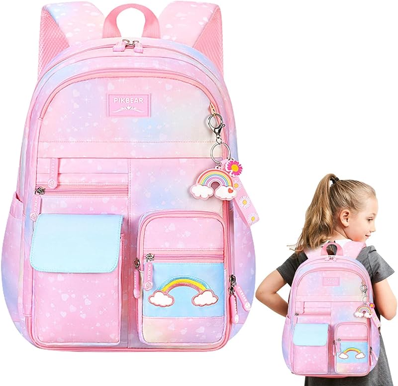Bolsa arco-íris – escola primária leve grancapacida- Mochilas cor-rosa gradiente para meninas, escola primária, mochila arco-íris, mochila arco-íris para caminhadas,