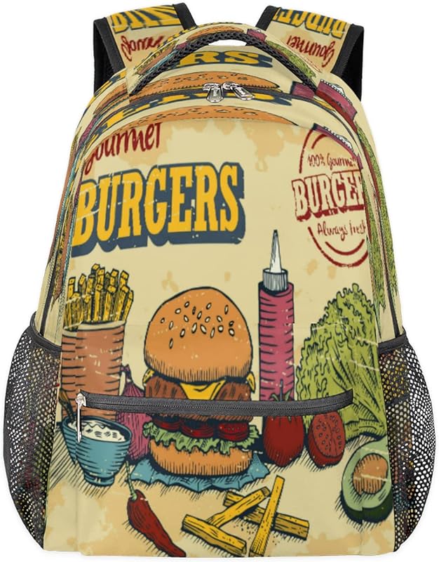 Mochilas de hambúrguer para mulheres, homens, batatas fritas, abacate, mochila escolar para meninos e meninas, mochilas para laptop para faculdade, mochila de viagem à prova d’água mochila de viagem para caminhadas, Multicor, Medium