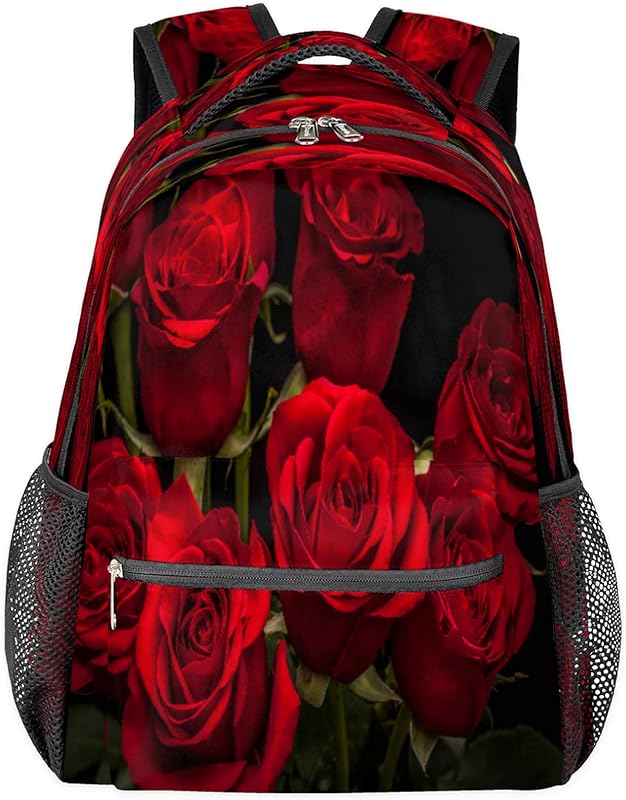 Mochilas de rosa vermelha para mulheres e homens, mochila escolar com flores 3D para meninos e meninas adolescentes, mochilas para laptop para faculdade, mochila de viagem à prova d’água mochila para caminhada, Multi