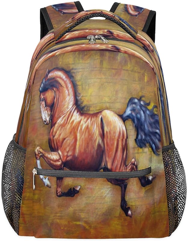 Mochilas de cavalo de corrida para mulheres homens, mochila escolar marrom animal para meninos meninas adolescentes, mochilas para laptop para faculdade de trabalho, mochila de viagem à prova d’água mochila para livros para caminhadas, Multi