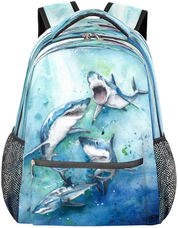 Mochilas de tubarão para mulheres e homens, mochila escolar animal do oceano para meninos e meninas adolescentes, mochilas para laptop para faculdade, mochila de viagem à prova d’água mochila para caminhada, Multicor, Medium