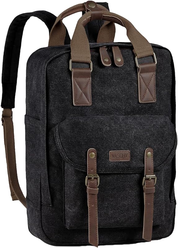 Mochila para Homem Mulher, VASCHY Mochila Vintage Lona Couro 15,6 Polegadas para Laptop Mochila Escolar Adulto para Viagem a Trabalho