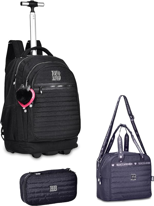 Kit Mochila Rodas, Estojo e Lancheira Rebecca Bonbon Crinkle Preta- Clio Style
