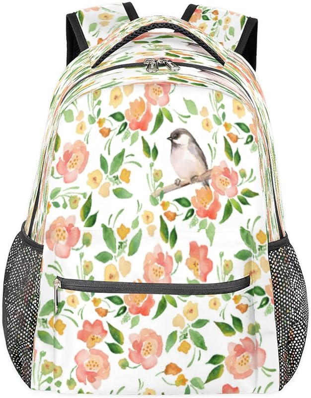 Mochilas Bird Robin para mulheres e homens, mochila escolar floral floral para meninos e meninas adolescentes, mochilas para laptop para faculdade, mochila de viagem à prova d’água mochila para caminhada, Multicor, Medium